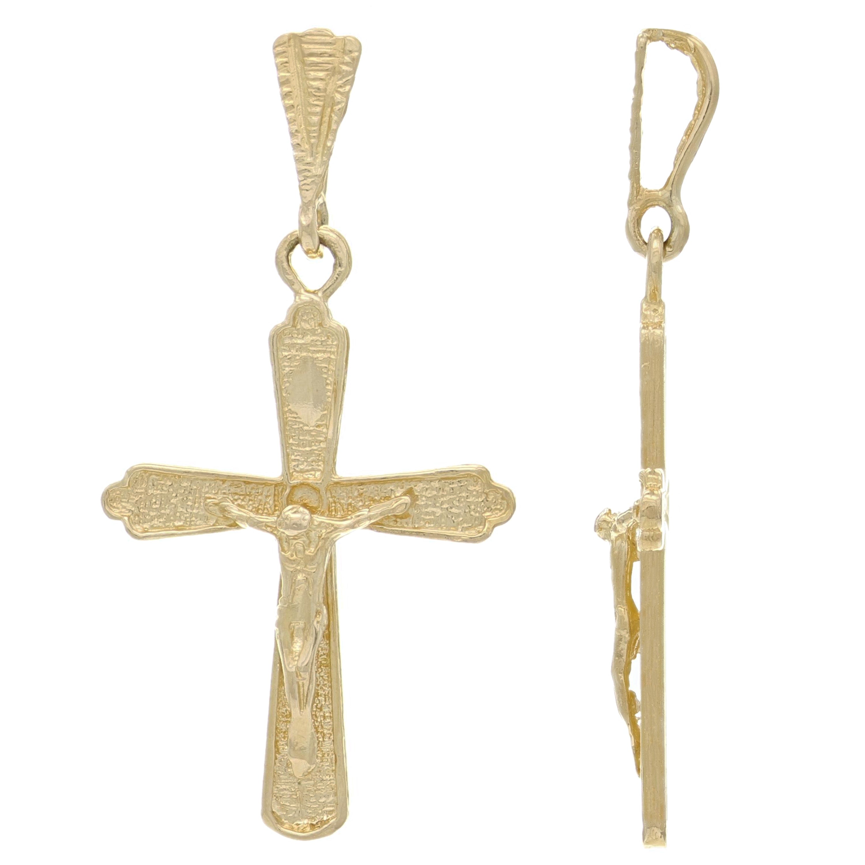 14k Yellow Gold Religious Jesus Christ Crucifix Cross Charm Pendant 1.3" 1.8g
