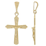 14k Yellow Gold Religious Jesus Christ Crucifix Cross Charm Pendant 1.3" 1.8g