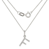 14k White Gold Diamond Initial Letter F Charm Pendant Necklace 18" - Letter F,White
