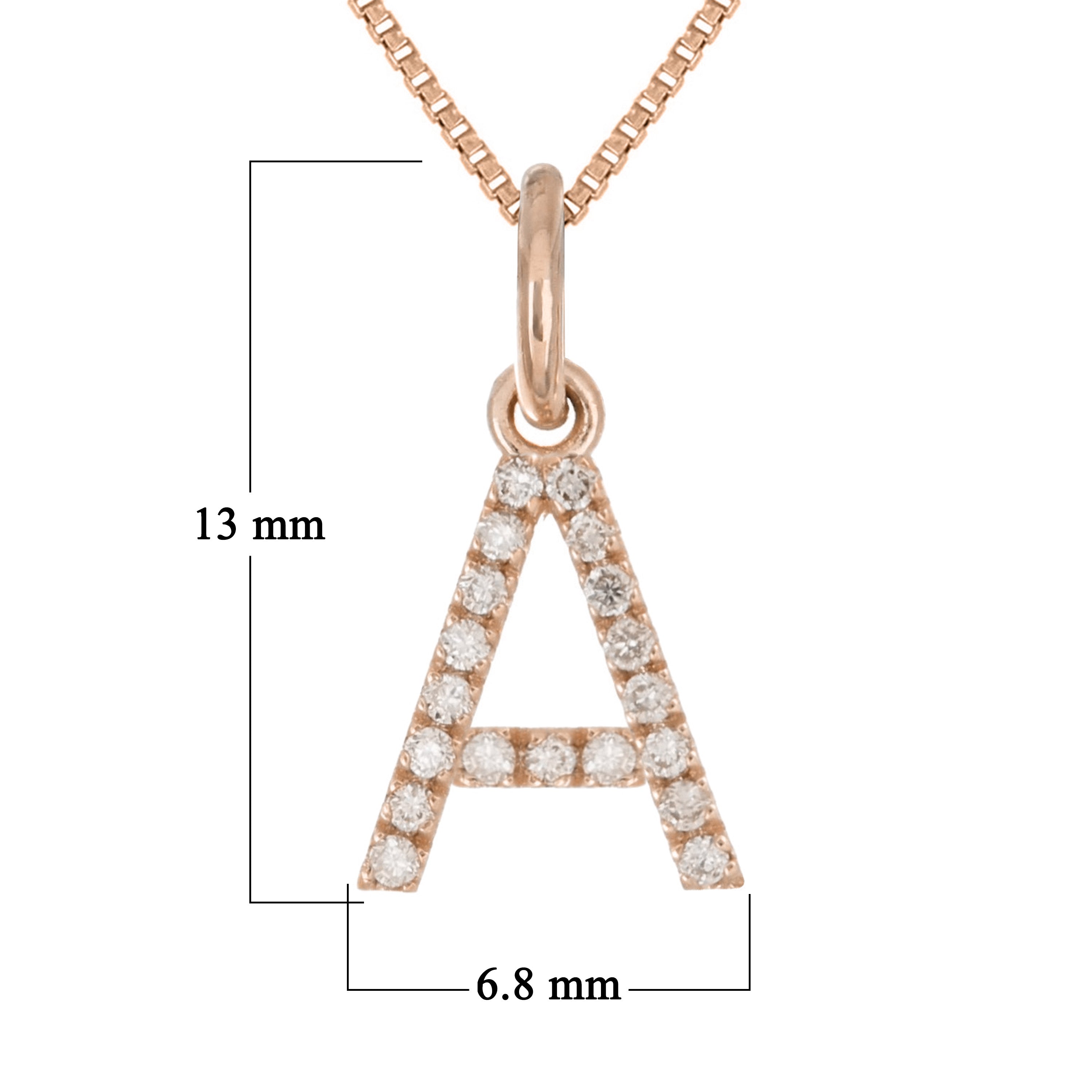 14k Rose Gold Diamond Initial Letter A Charm Pendant Necklace 18" - Letter A,Rose