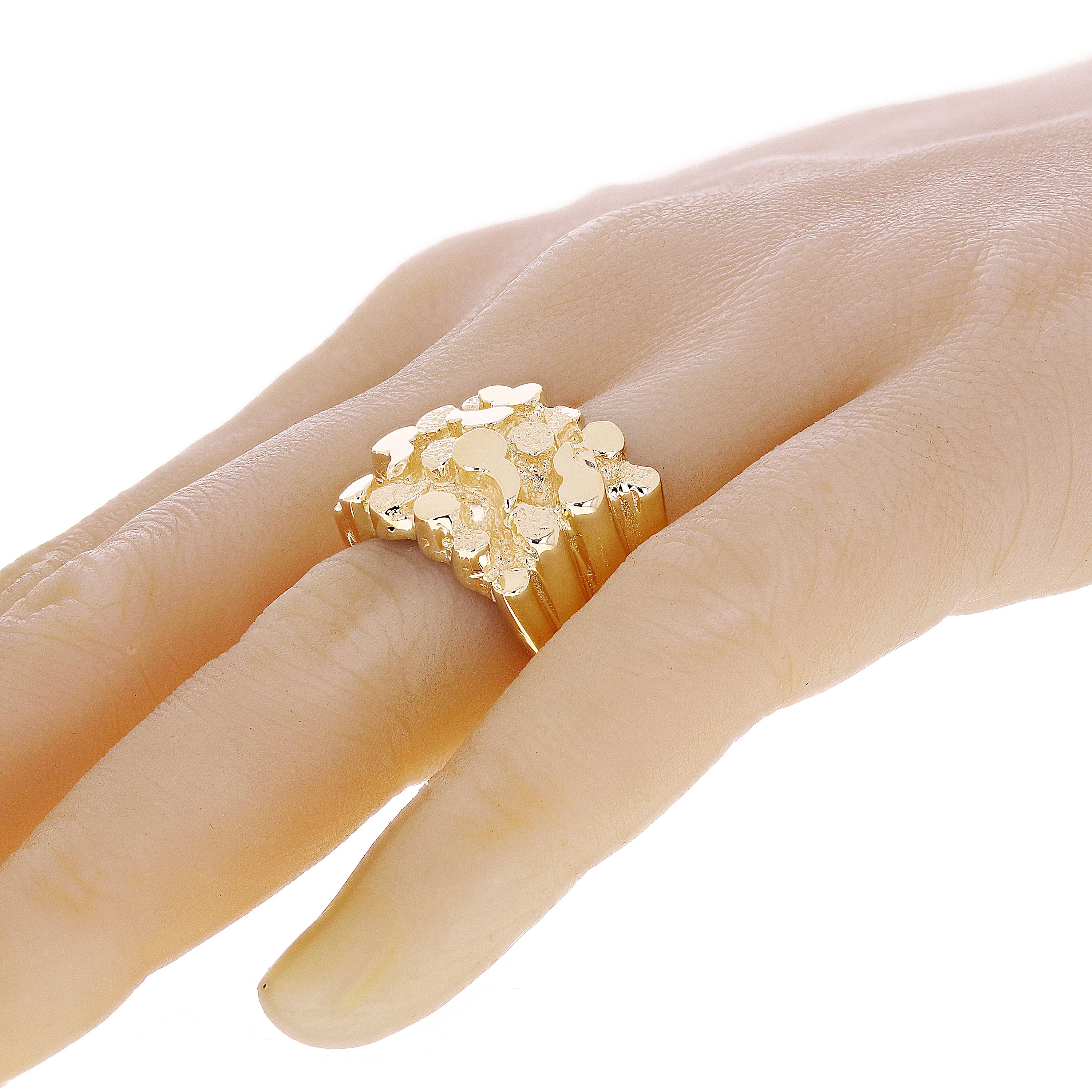 Men's 10k Yellow Gold Solid Square Nugget Ring Size 7 - 17.8mm 15.2 grams - Ring Size 7