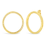 Italian 14k Yellow Gold Slim Diamond-Cut Eternity Circle Drop Hoop Stud Earrings - Shiny Yellow