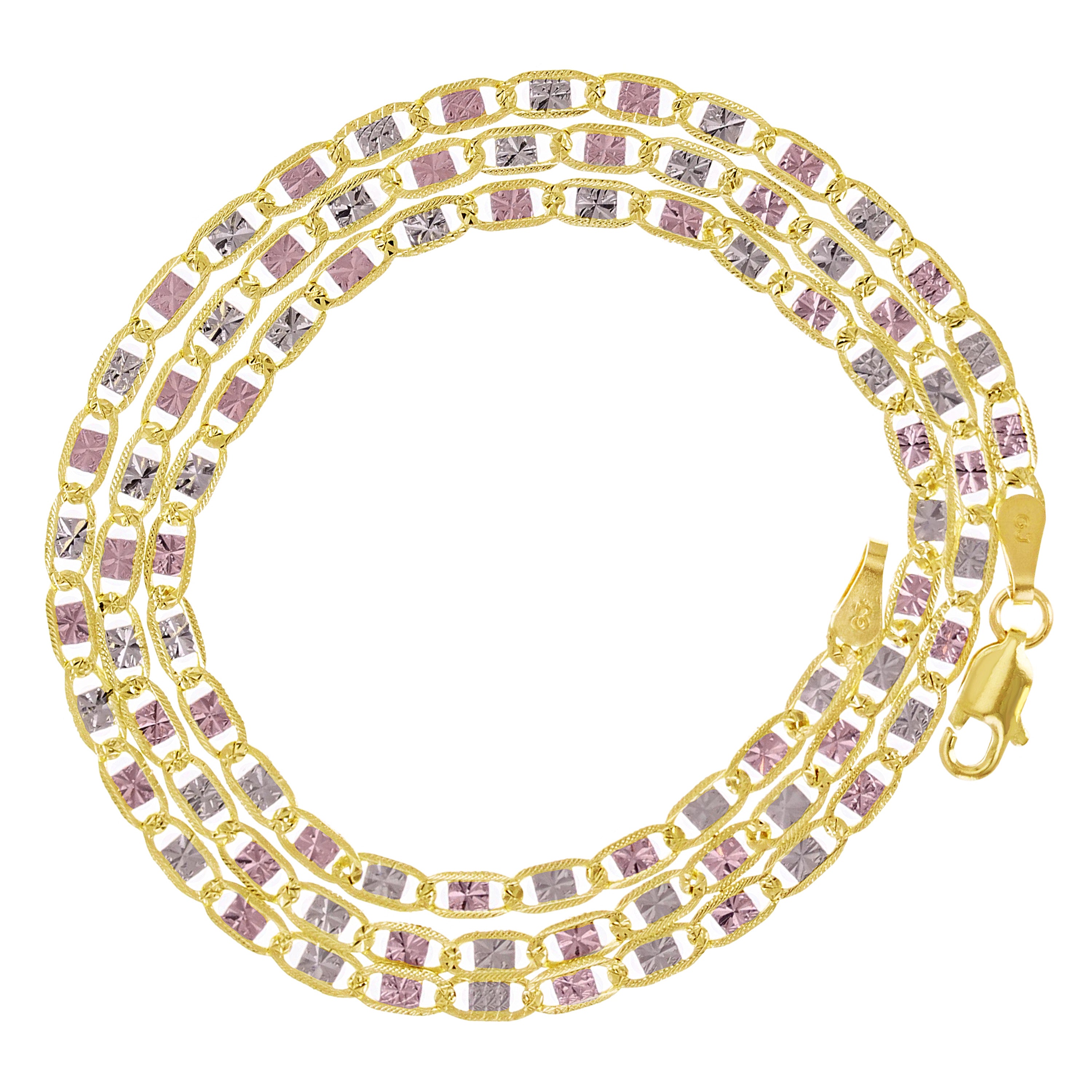 Italian 14k Tri-Color Gold Diamond Cut Valentino Chain Necklace 16" 2.6mm 3.8 grams - 16" 3.8 grams