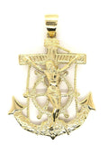 14k Yellow Gold Jesus Christ Crucifix Mariner Anchor Pendant 2.38" 16 grams