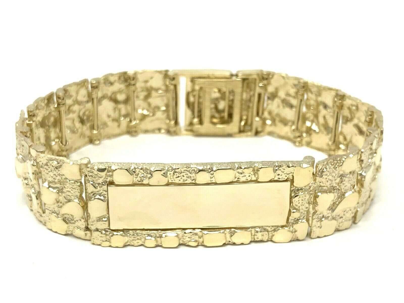 Men's 10k Yellow Gold Nugget ID Bracelet Adjustable 7.75" 18.9mm 49.7 grams