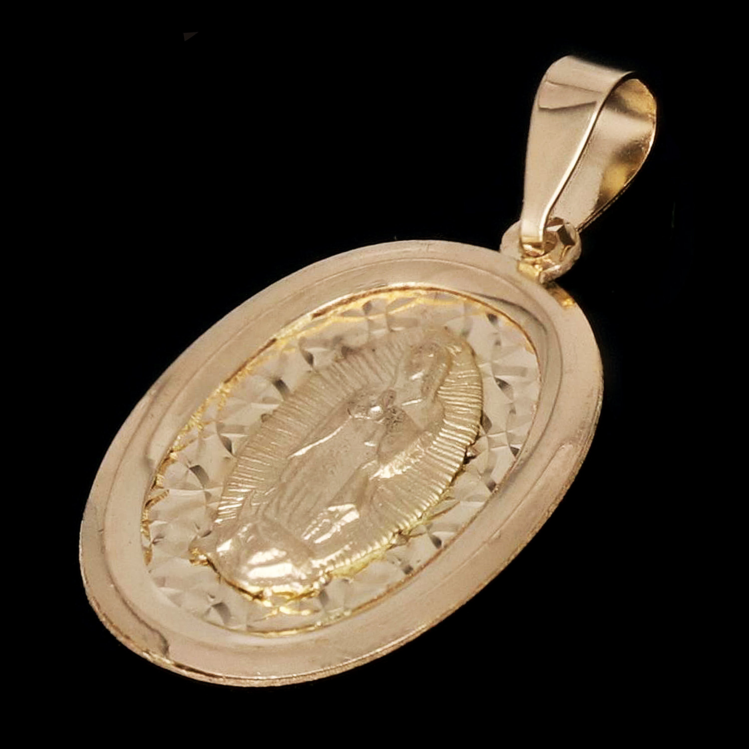 Italian 14k Yellow Gold Miraculous Medal Charm Pendant 25mm x 13.7mm 1.5 grams