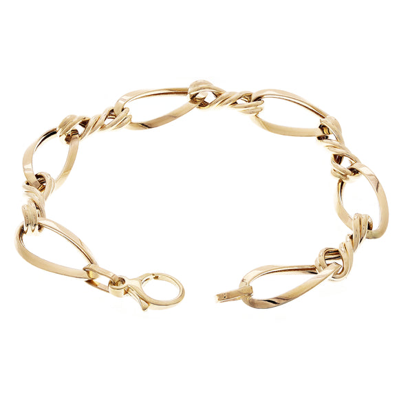 Italian 14k Yellow Gold Hollow Oval Twisted Link Bracelet 7.5