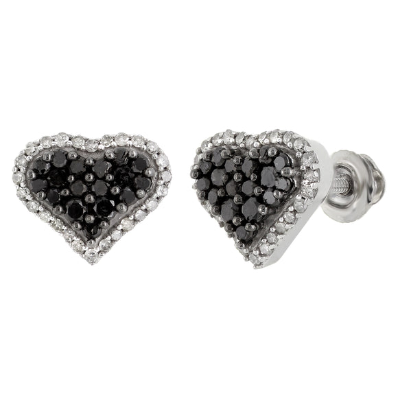 10k White Gold 0.65ctw Black & White Diamond Heart Stud Earrings