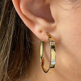 Italian 14k Yellow & White Gold Love Screw Design Large Hollow Hoop Earrings - Style3 Large