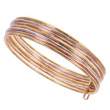 Italian 14k Tri-Color Gold Textured 7 Days Bangle Bracelet Set 8" 14mm 11.5grams