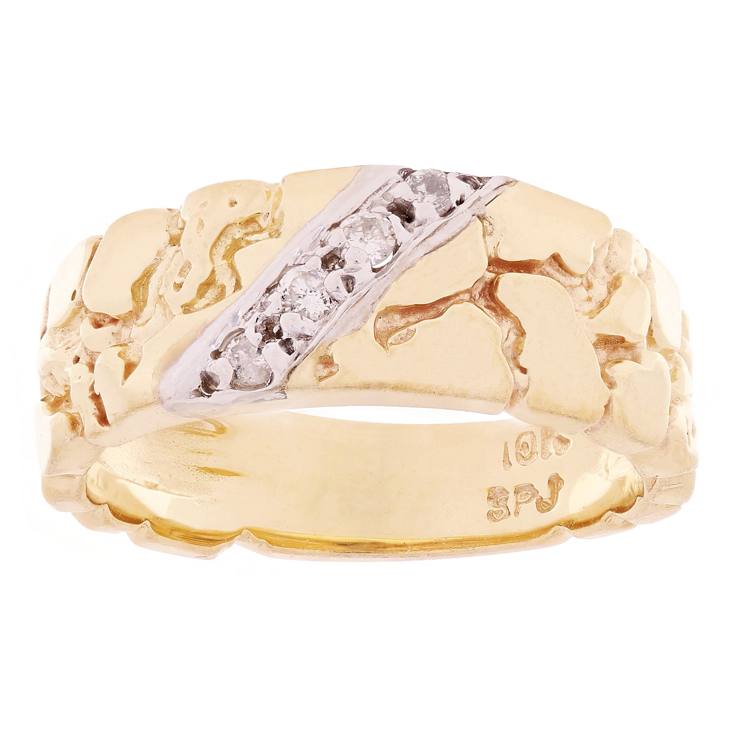 10k Yellow Gold Nugget Ring with Diamonds 7.5mm Size 7.25 - 4.9 grams
