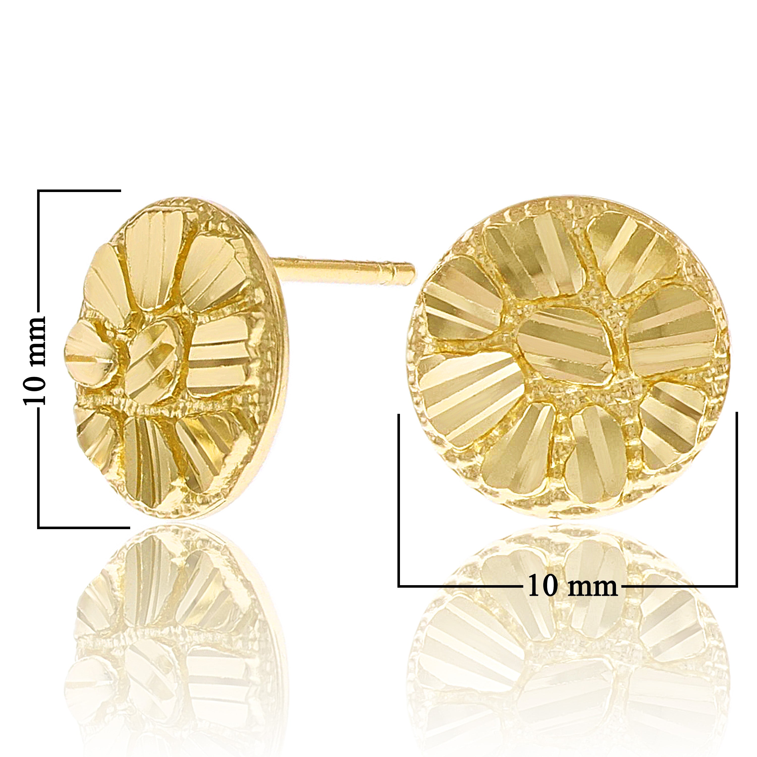 10k Yellow Gold Diamond Cut Nugget Round Stud Earrings 10mm 1.2 grams
