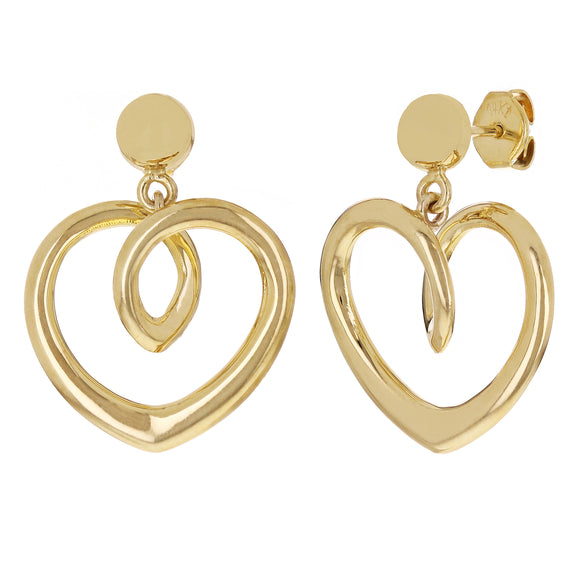 14k Yellow Gold Heart Drop Dangle Earrings 1.