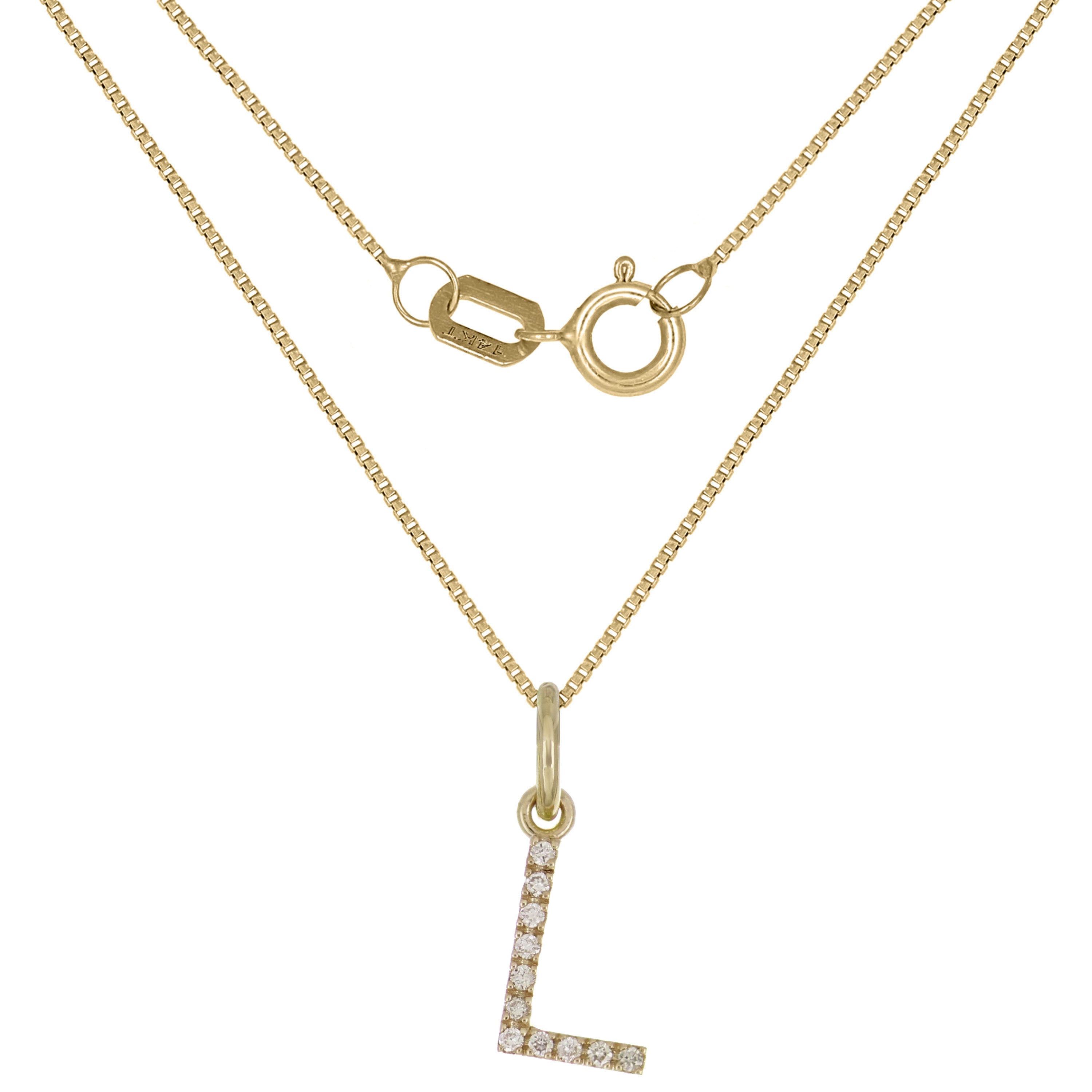 14k Yellow Gold Diamond Initial Letter L Charm Pendant Necklace 18" - Letter L,Yellow