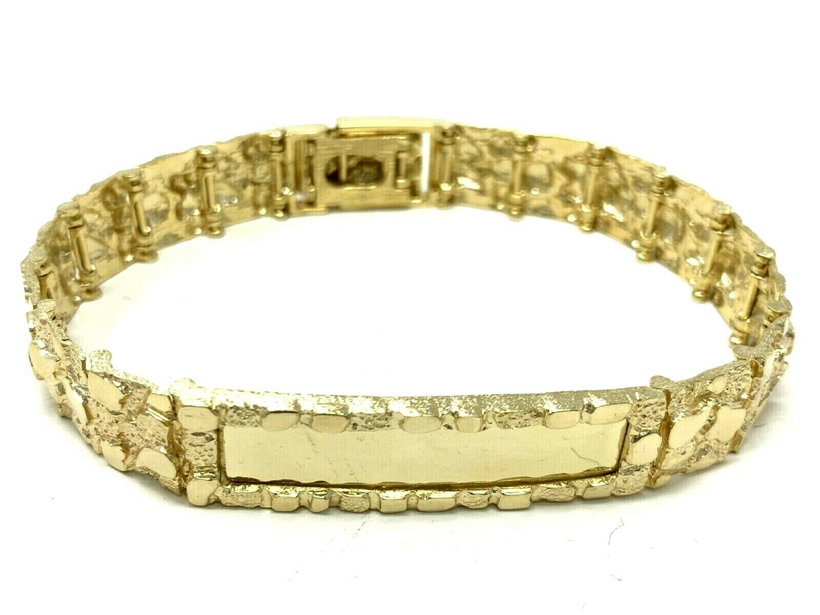 14k Yellow Gold Nugget ID Bracelet Adjustable 8"- 8.5" 13mm 33.9 grams