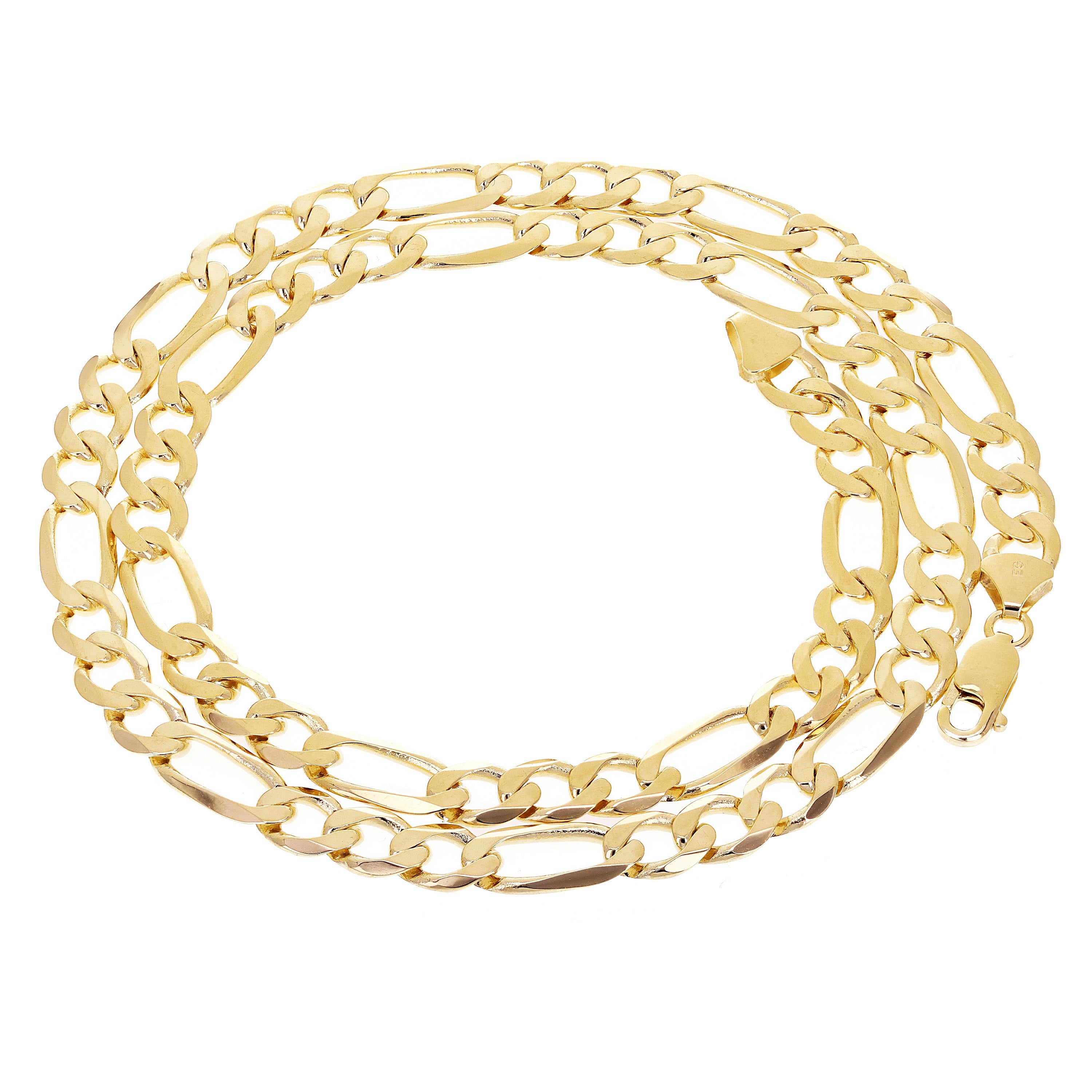 Men's Italian 14k Yellow Gold Solid Figaro Chain Necklace 22" 7.3mm 37 grams - 22"