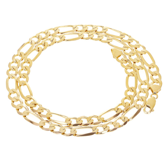 Men's Italian 14k Yellow Gold Solid Figaro Chain Necklace mm 22