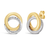 Italian 14k Yellow & White Gold Double Eternity Circle Love Knot Stud Earrings - Double Circle