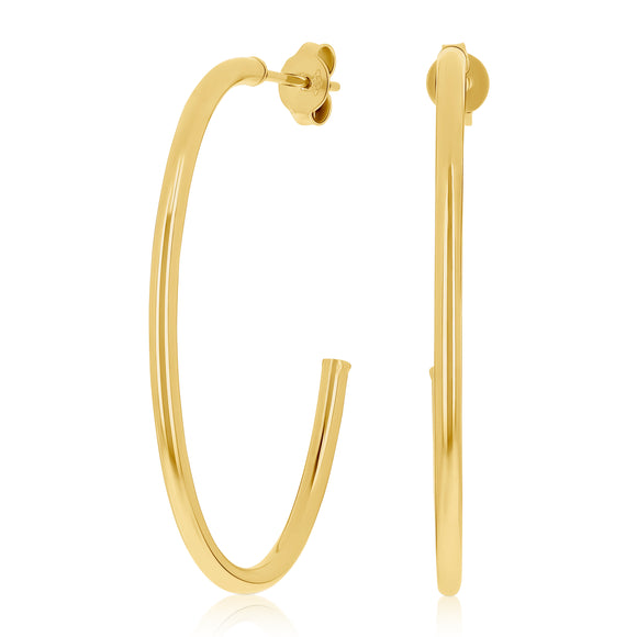 Italian 14k Yellow Gold Hollow High Polished J-Hoop Earrings 1.5