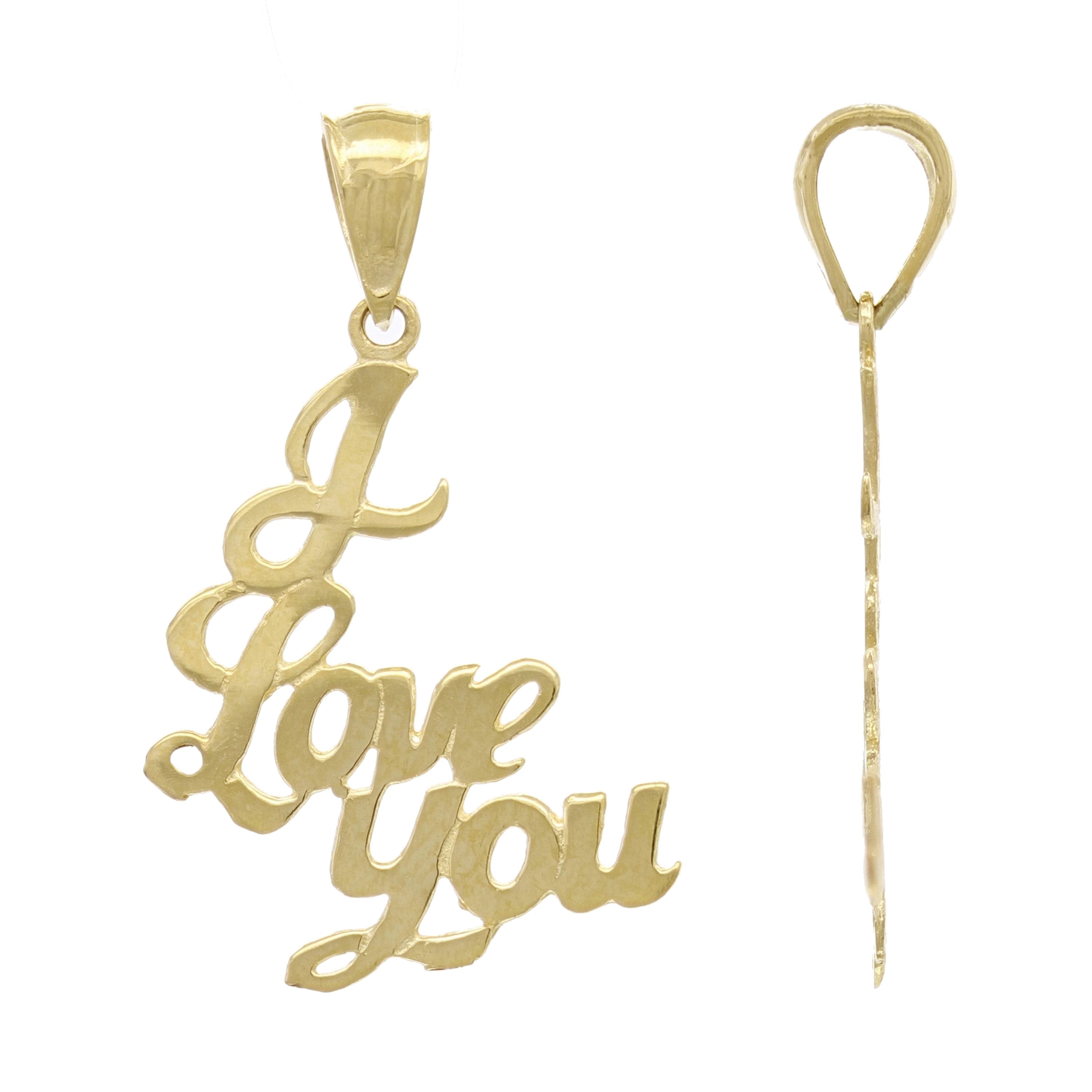 14k Yellow Gold Solid I Love You Words Charm Pendant 1" 0.8 grams - Yellow