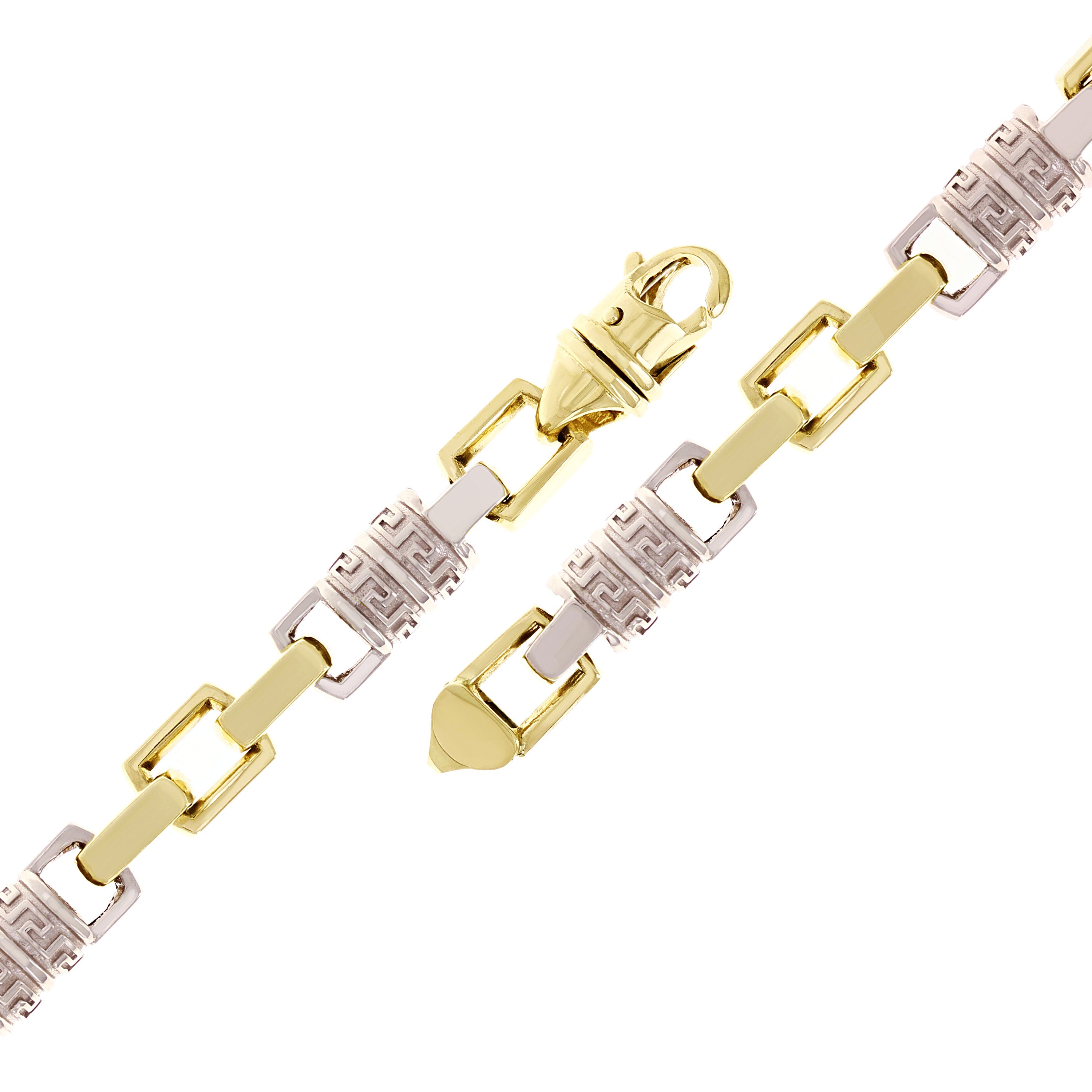 14k Two Tone Gold Solid Handmade Greek Key Link Bracelet 11mm 8.5" 97.6 grams - 8.5" 97.6 grams