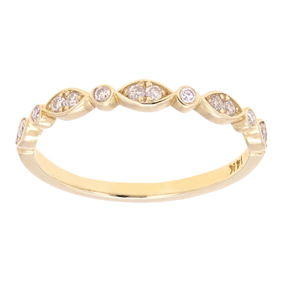 14k Yellow Gold Diamond Accent Leaf Design Stacking Ring - Yellow,Size 5.5