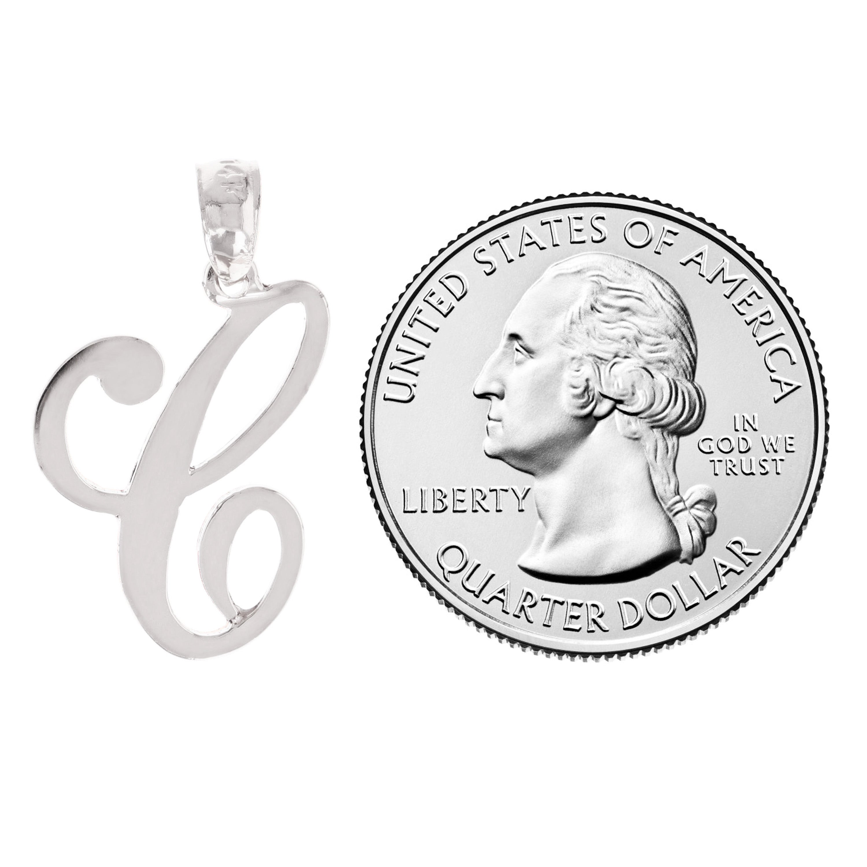 14k White Gold Initial Letter C Alphabet Charm Pendant - Letter C,White