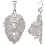 14k White Gold Solid Diamond Cut 3D Lion Charm Pendant 1.6" 10.1 grams - White