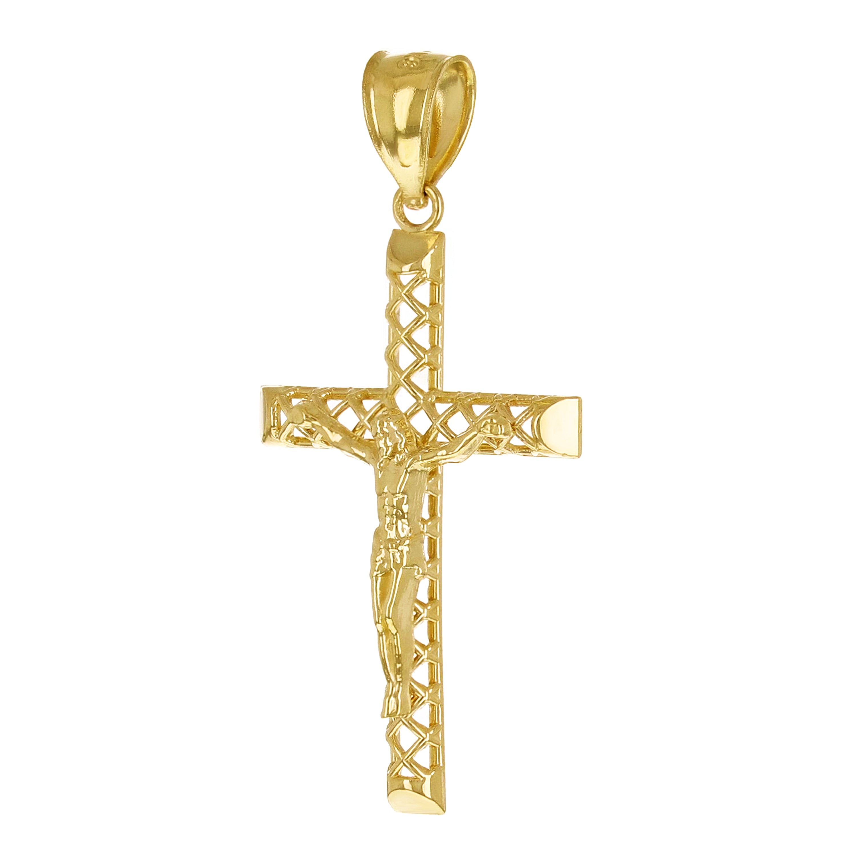 14k Yellow Gold 3D Jesus Christ Crucifix Woven Cross Pendant 1.5" 1.7 grams