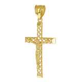 14k Yellow Gold 3D Jesus Christ Crucifix Woven Cross Pendant 1.5" 1.7 grams