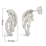 Italian 14k White Gold Bamboo Texture Triple Macaroni Spiral Stud Earrings - White