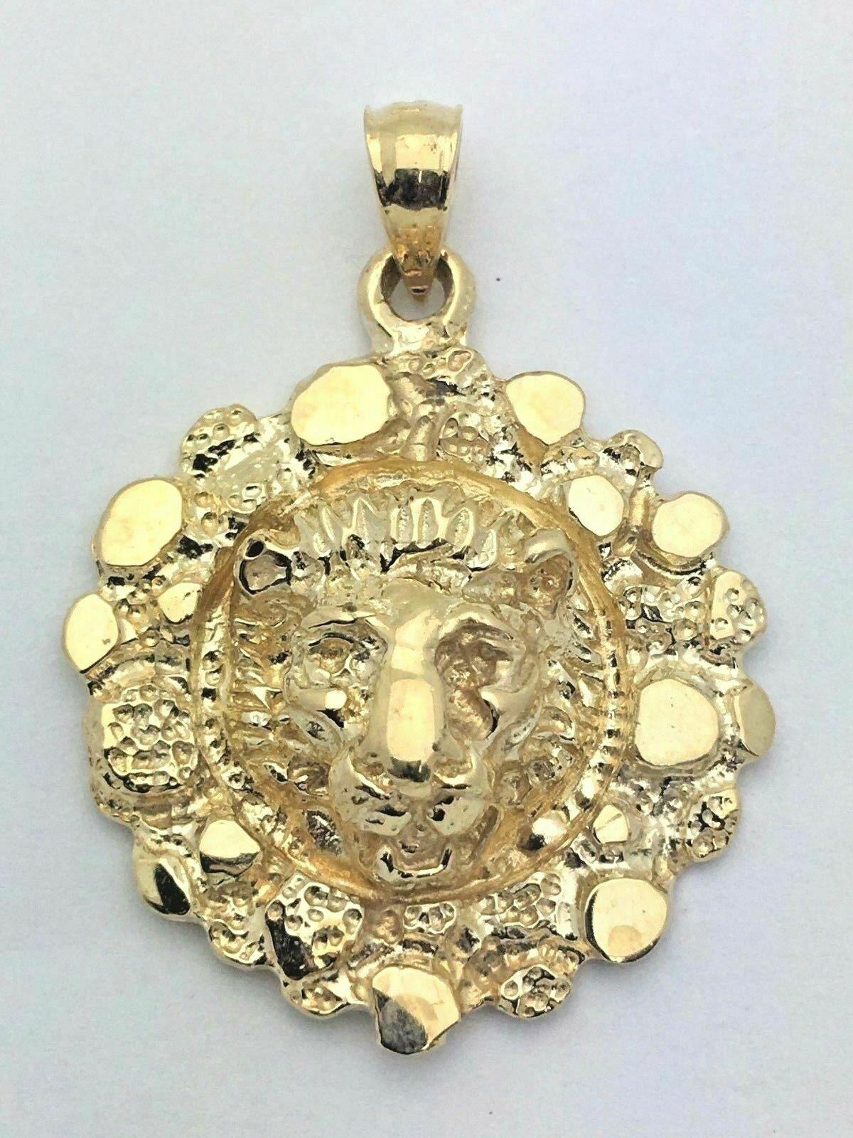 14k Yellow Gold Solid Nugget Lion Face Charm Pendant 6.5 grams