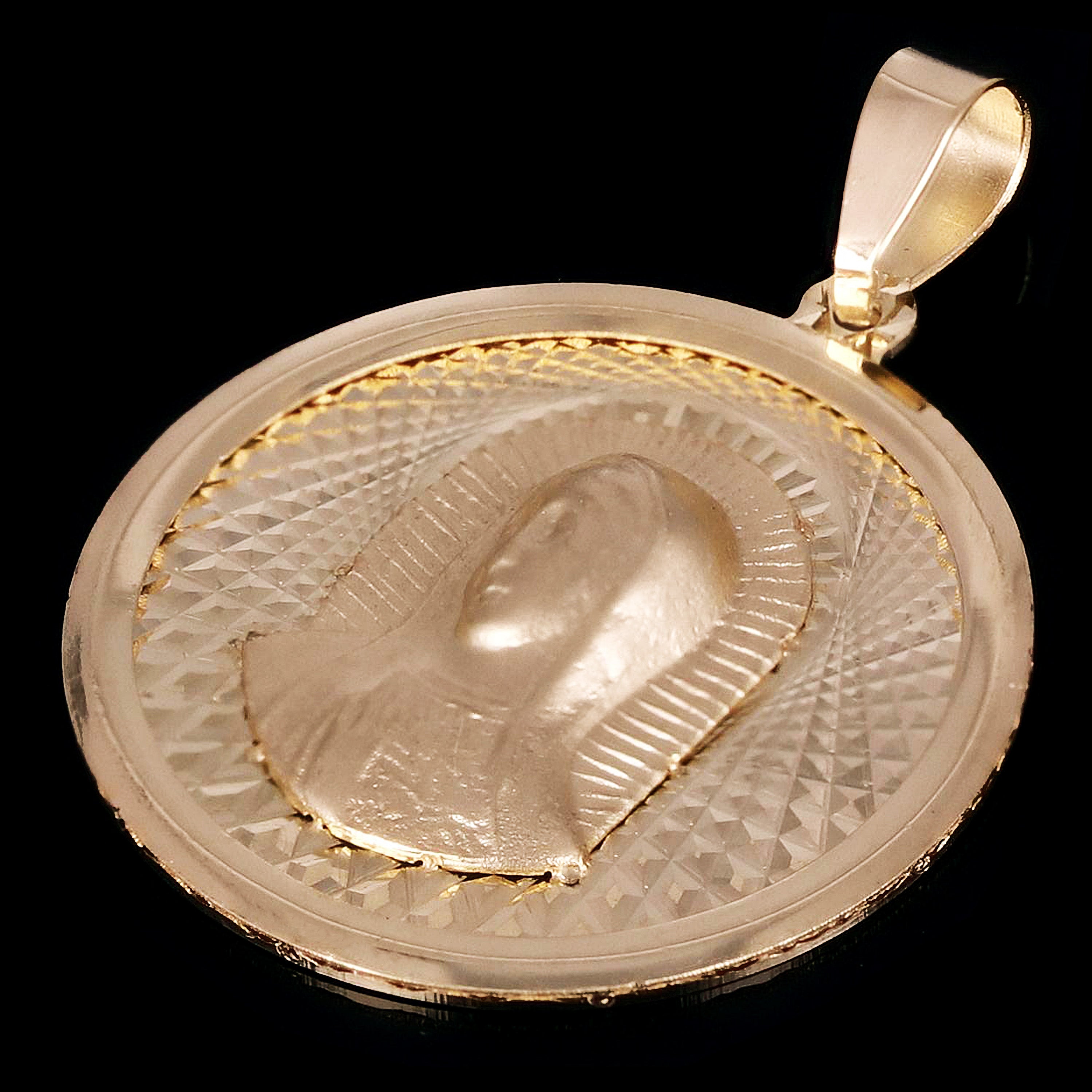 Italian 14k Yellow Gold Madonna Virgin Mary Medal Charm Pendant 1.1" 2 grams - 2 grams