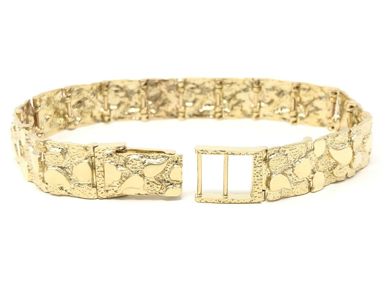 14k Yellow Gold Solid Nugget Bracelet Adjustable 8"-8.5" 12mm 34.4 grams