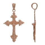 14k Rose Gold Filigree Jesus Christ Crucifix Cross Charm Pendant 1.4" 2.3 grams - Rose