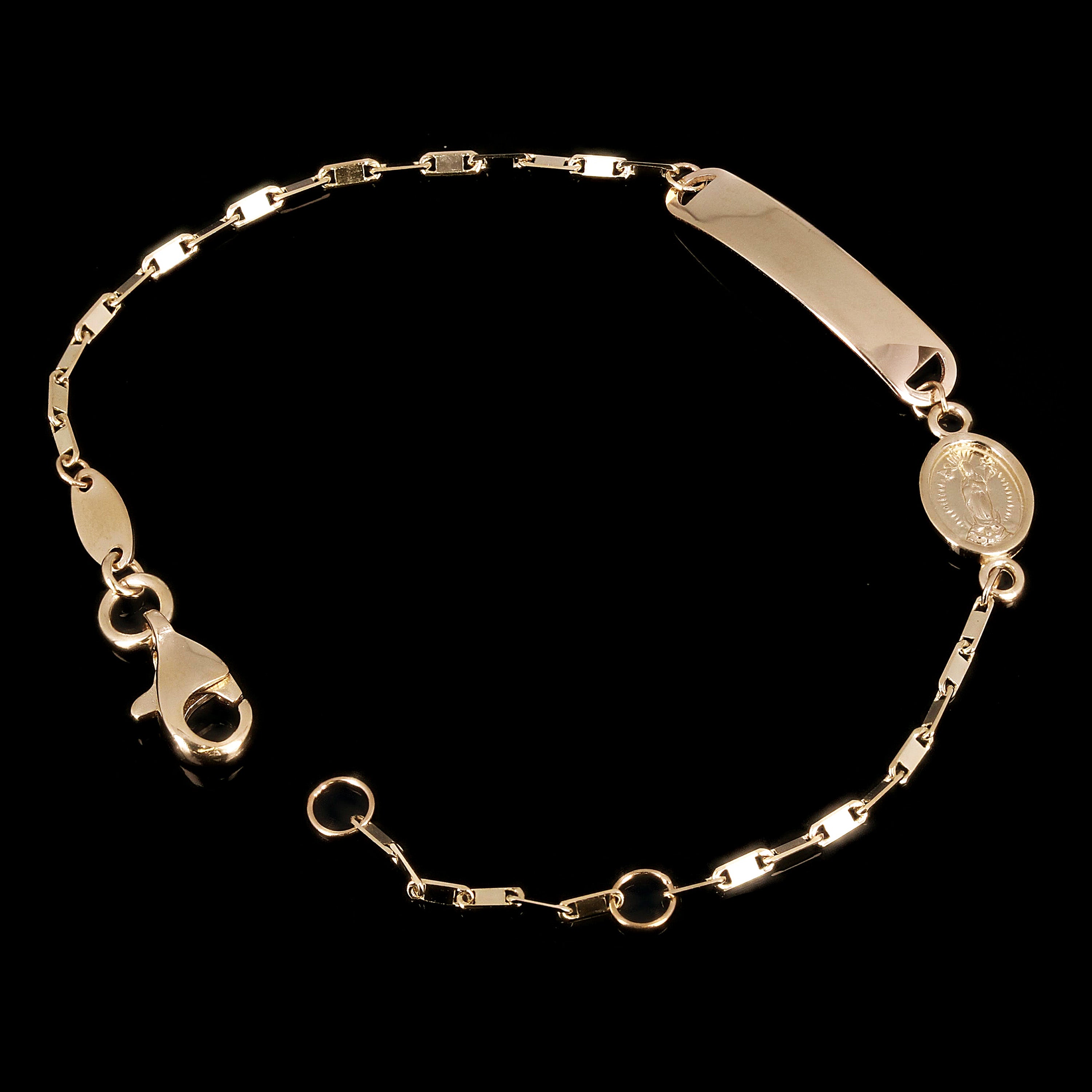 Italian 14k Yellow Gold Miraculous Medal Engravable Kids ID Bracelet 5.5" 1.7g