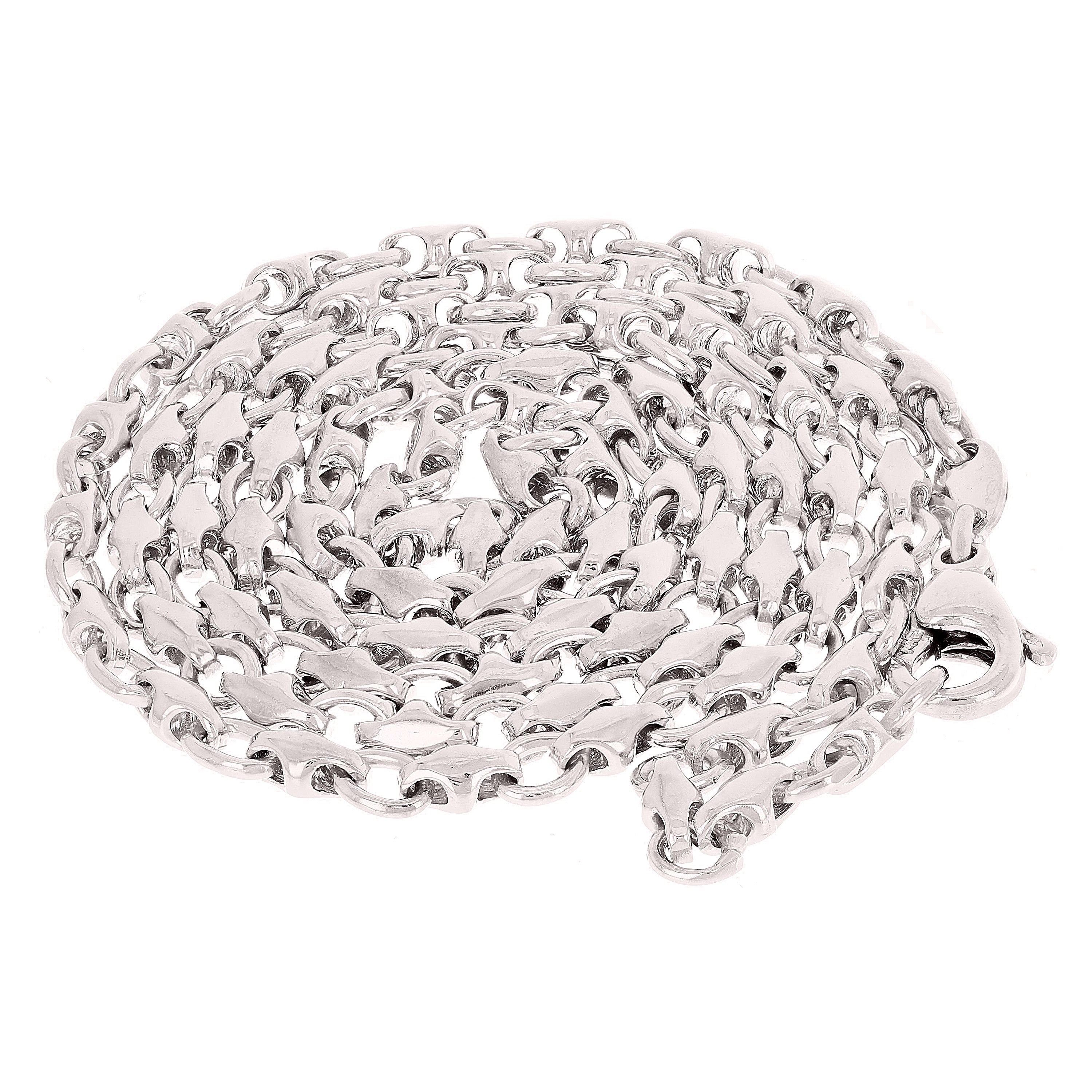 Men's 14k White Gold Handmade Fashion Link Necklace 24" 4mm 30.5grams - White,24"