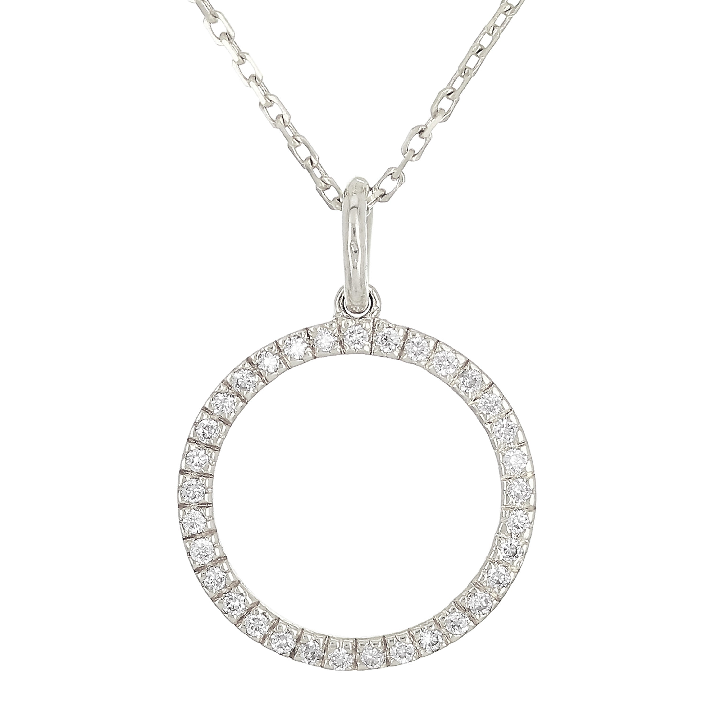 14k Yellow White or Rose Gold 0.12 ctw Diamond Circle Pendant Necklace 18"