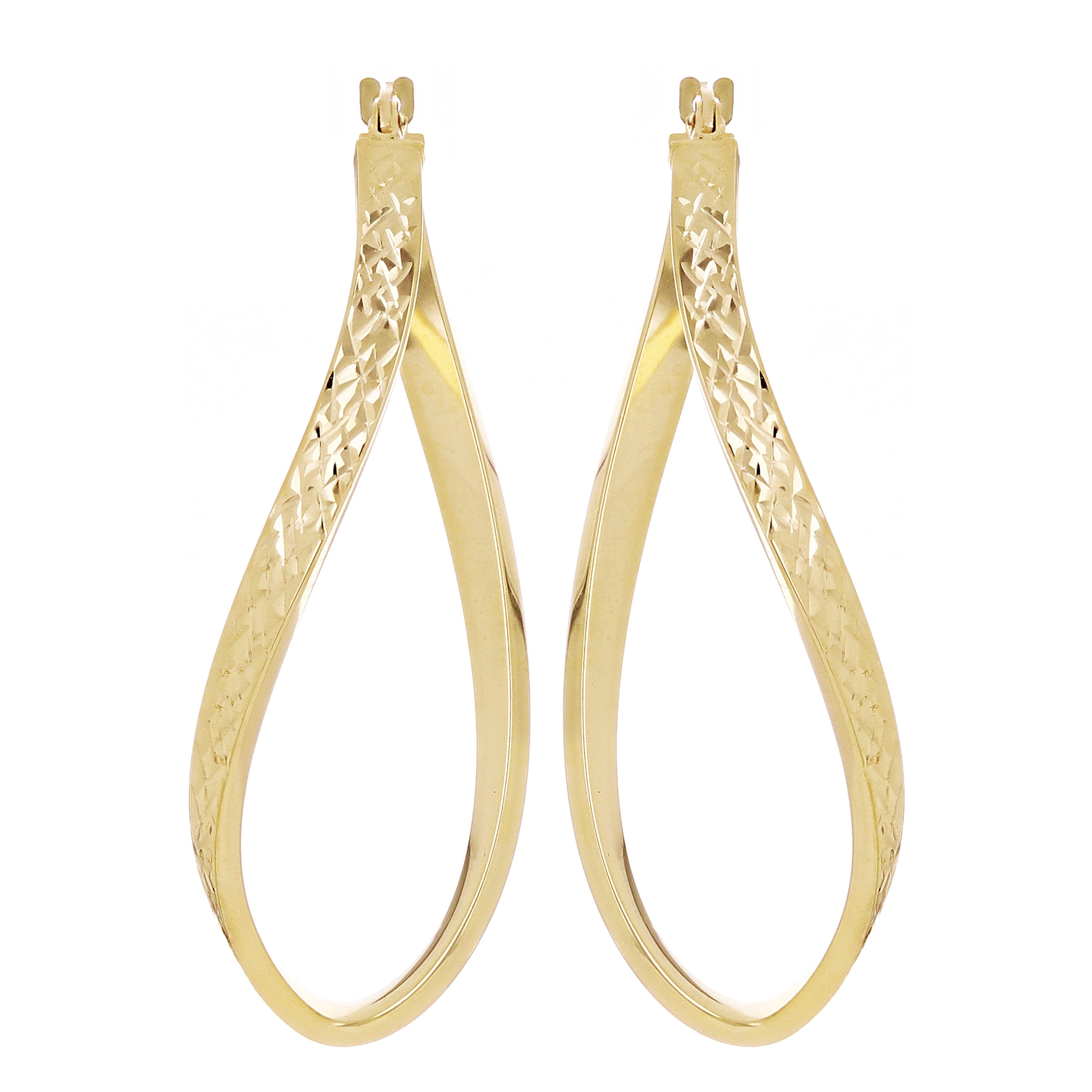 Italian 14k Yellow Gold Diamond Cut Twisted Oval Hoop Earrings 1.7" 14.5mm 2.5g