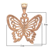 14k Rose Gold Solid Diamond Cut Butterfly Charm Pendant 2 grams - Rose