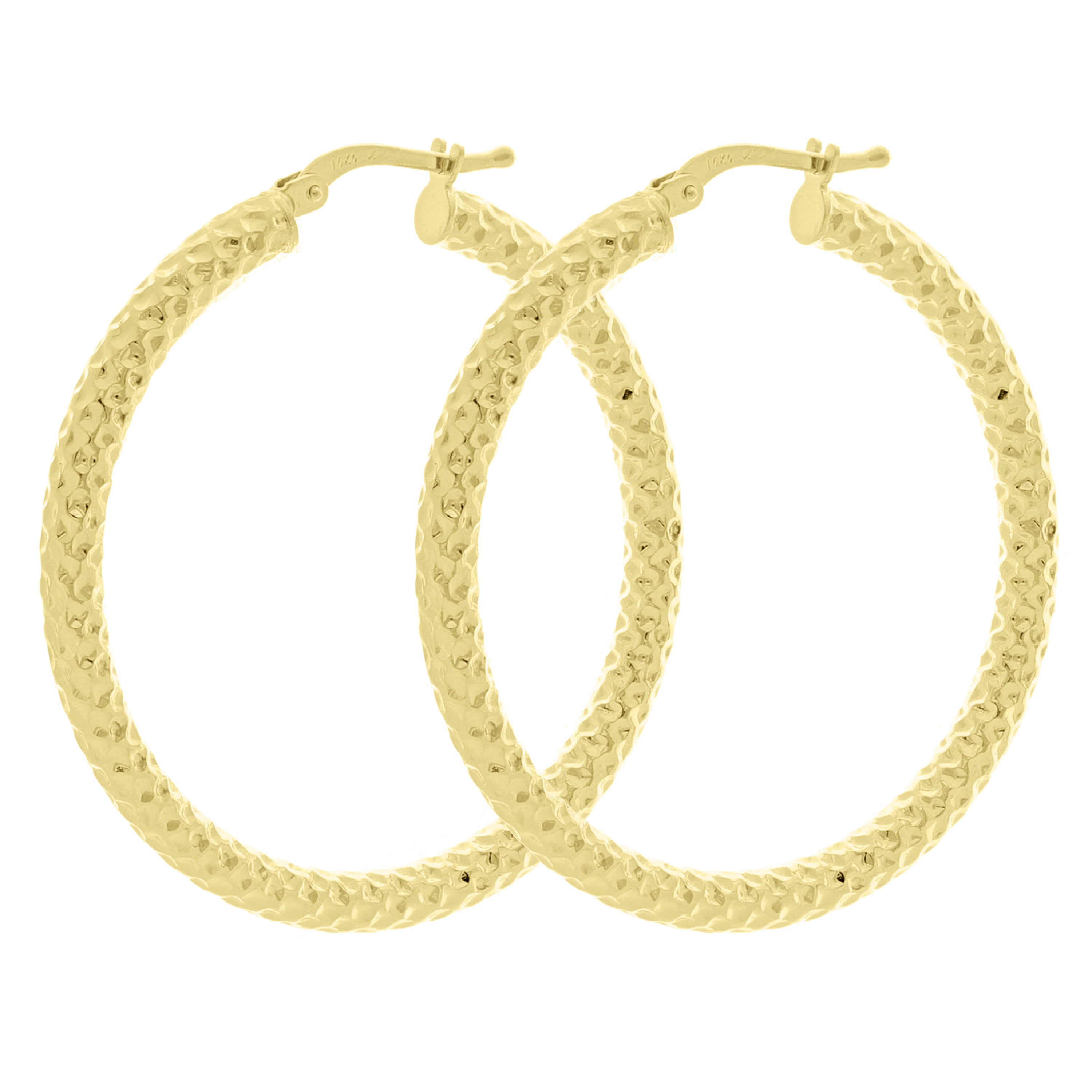 Italian 14k Yellow Gold Diamond Cut Round Hoop Earrings 1.5" 3mm 2.8 grams