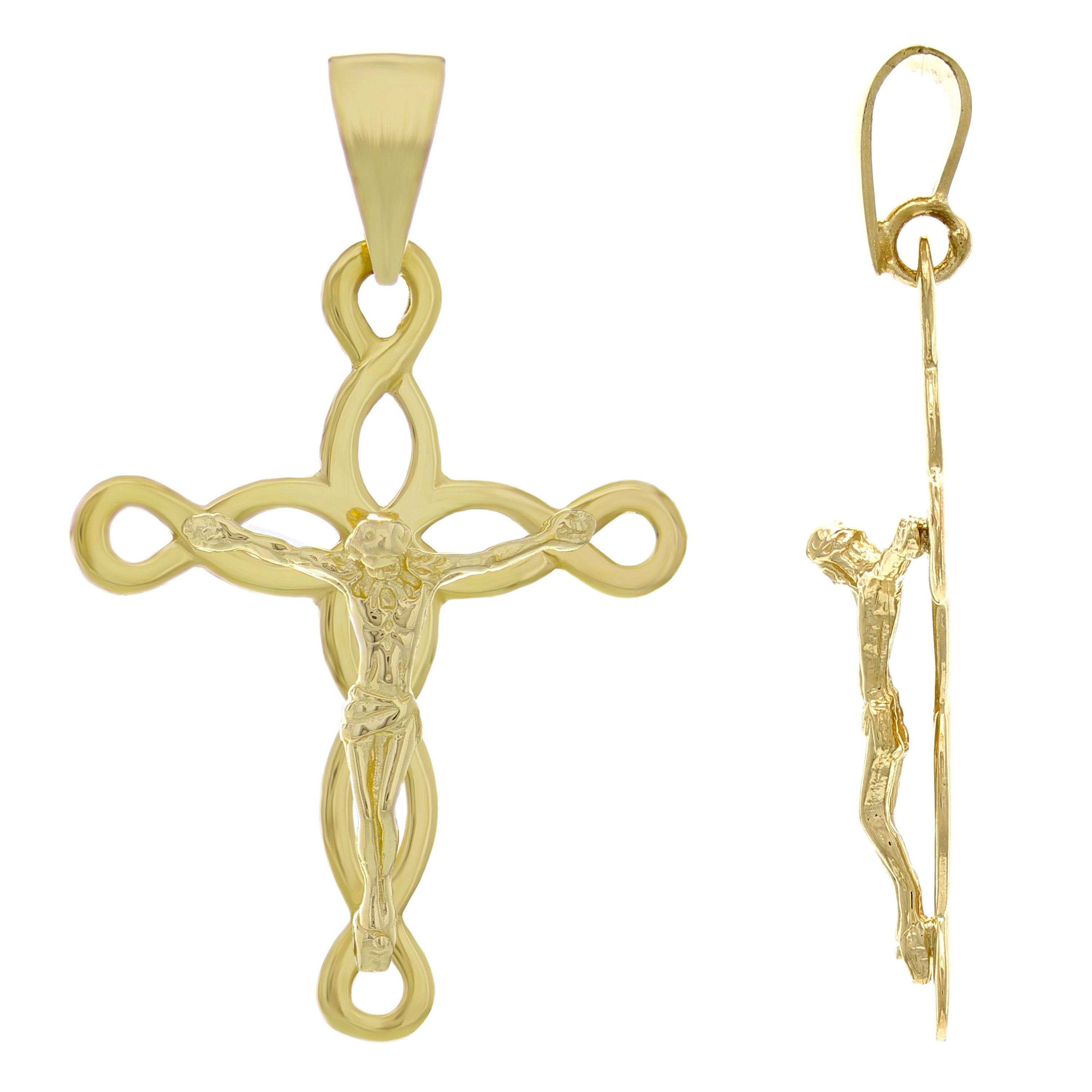 14k Yellow Gold Jesus Christ Crucifix Cross Charm Pendant 1.4" 3.7g