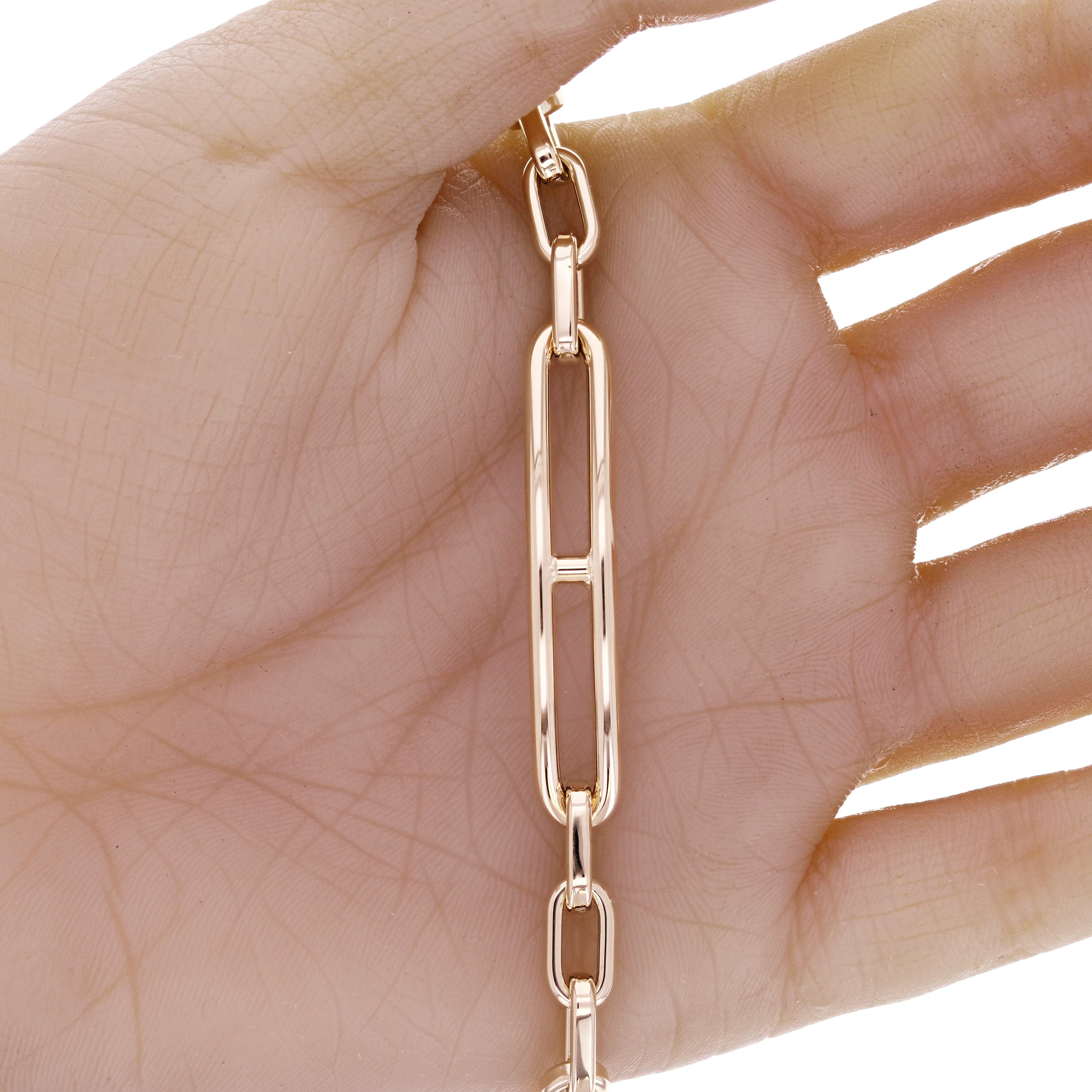 Italian 14k Yellow Gold Paper Clip Link Chain Bracelet 7.5" 6.2 grams