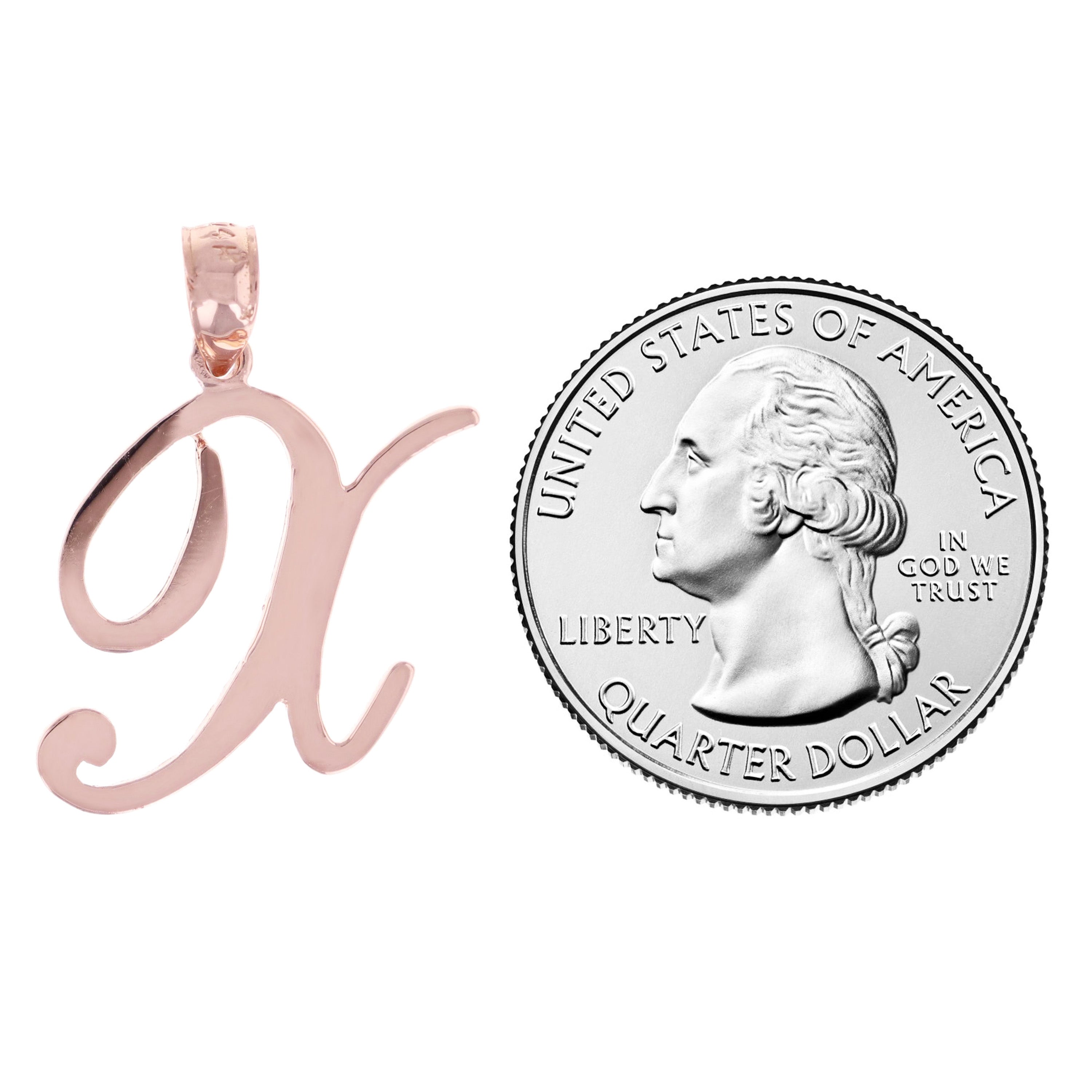 14k Rose Gold Initial Letter X Alphabet Charm Pendant - Letter X,Rose