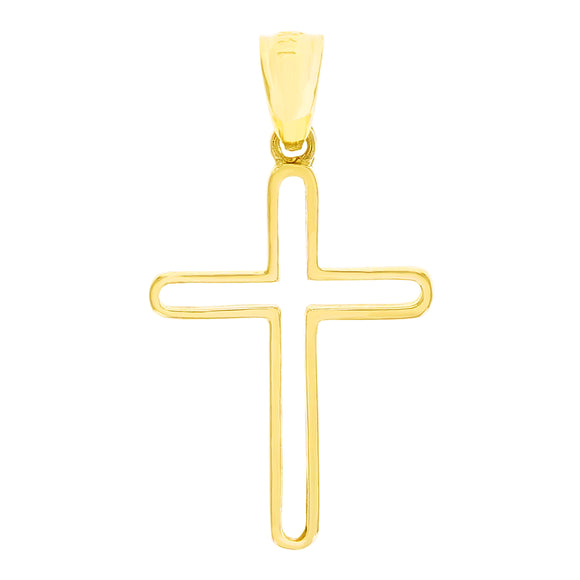 14k Yellow Gold Outlined Cross Charm Pendant 1.1