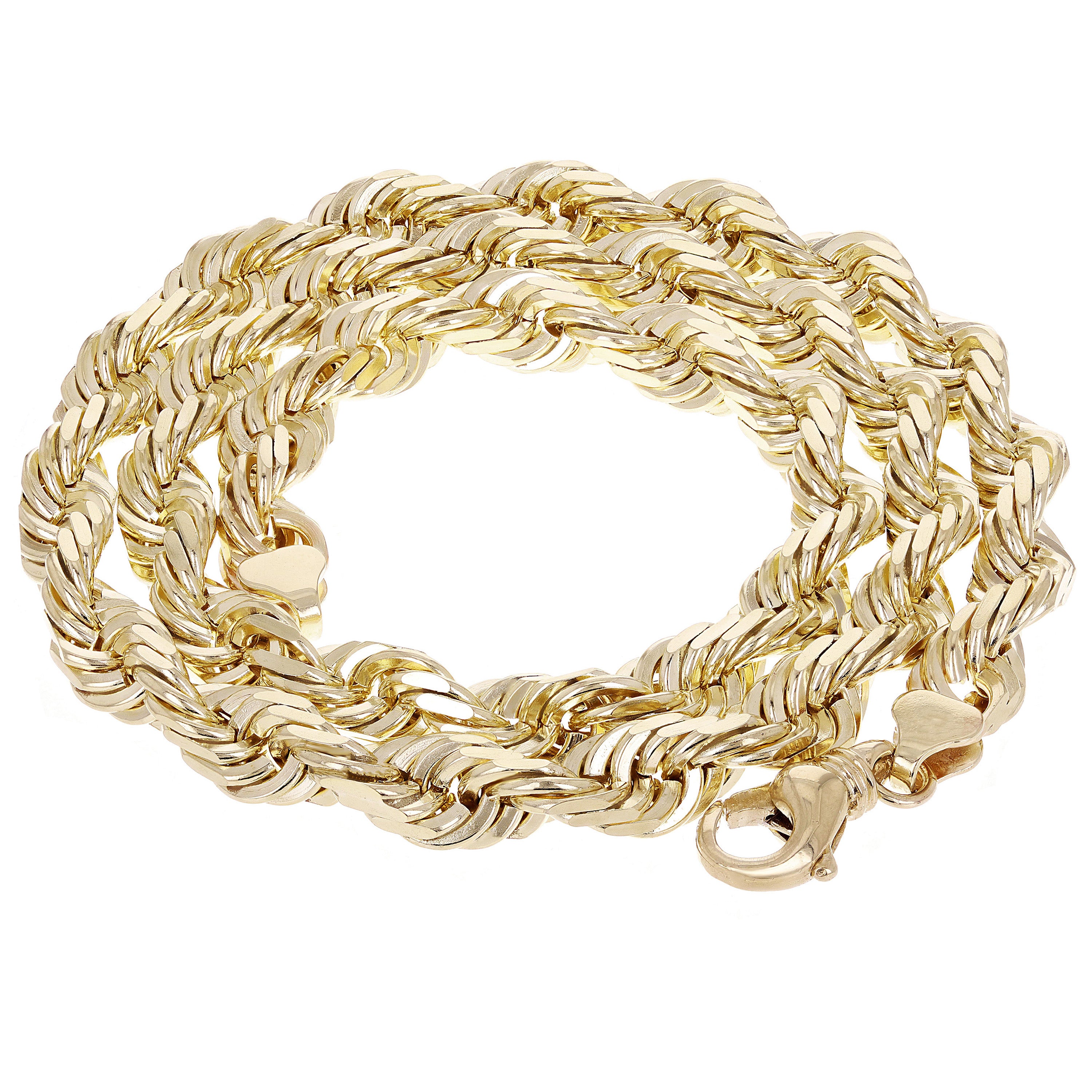 Men's Solid 10k Yellow Gold Diamond Cut Rope Chain Necklace 24" 12mm 238 grams - 24" 238 grams