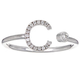 14k White Gold Diamond Initial Letter C Ring Size 6 - Letter C,White