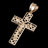 14k Yellow Gold Filigree Diamond Cut Jesus Cross Crucifix Pendant 1.9" 4.4 grams