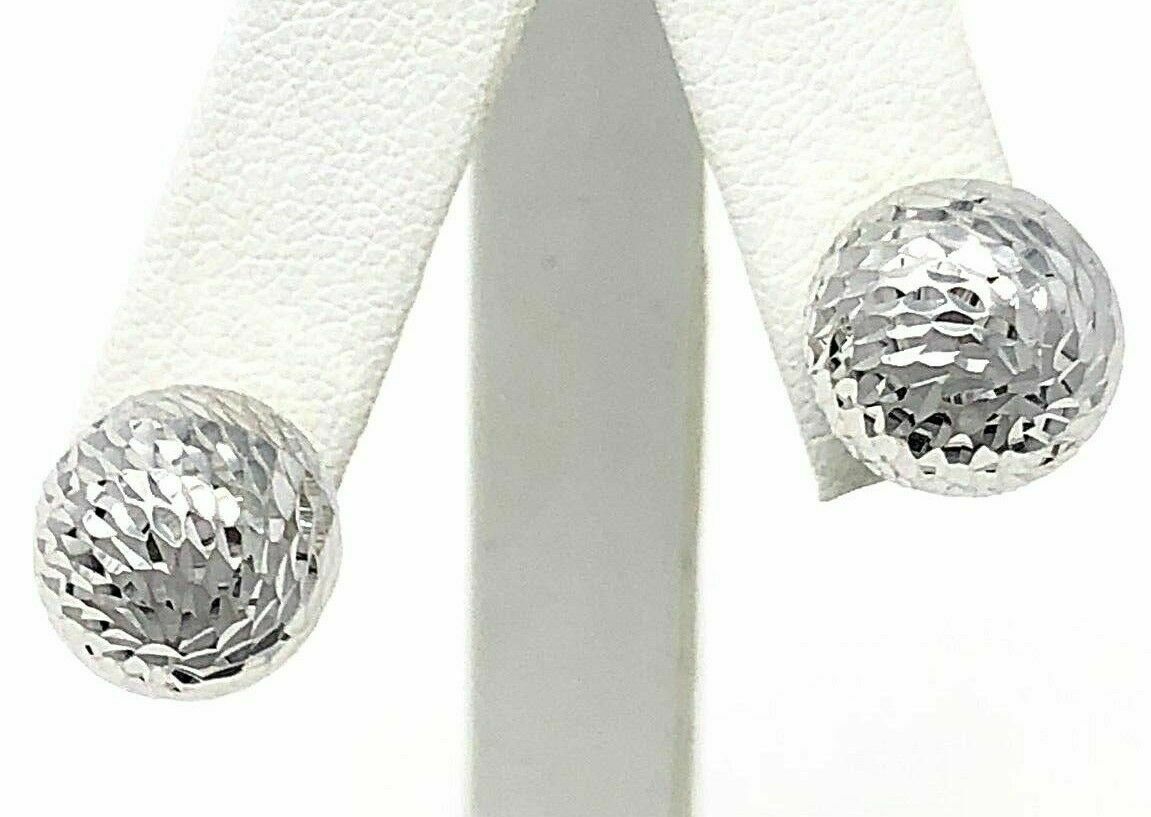 Italian 14k White Gold Diamond Cut Ball Stud Earrings 12mm 2.6 grams