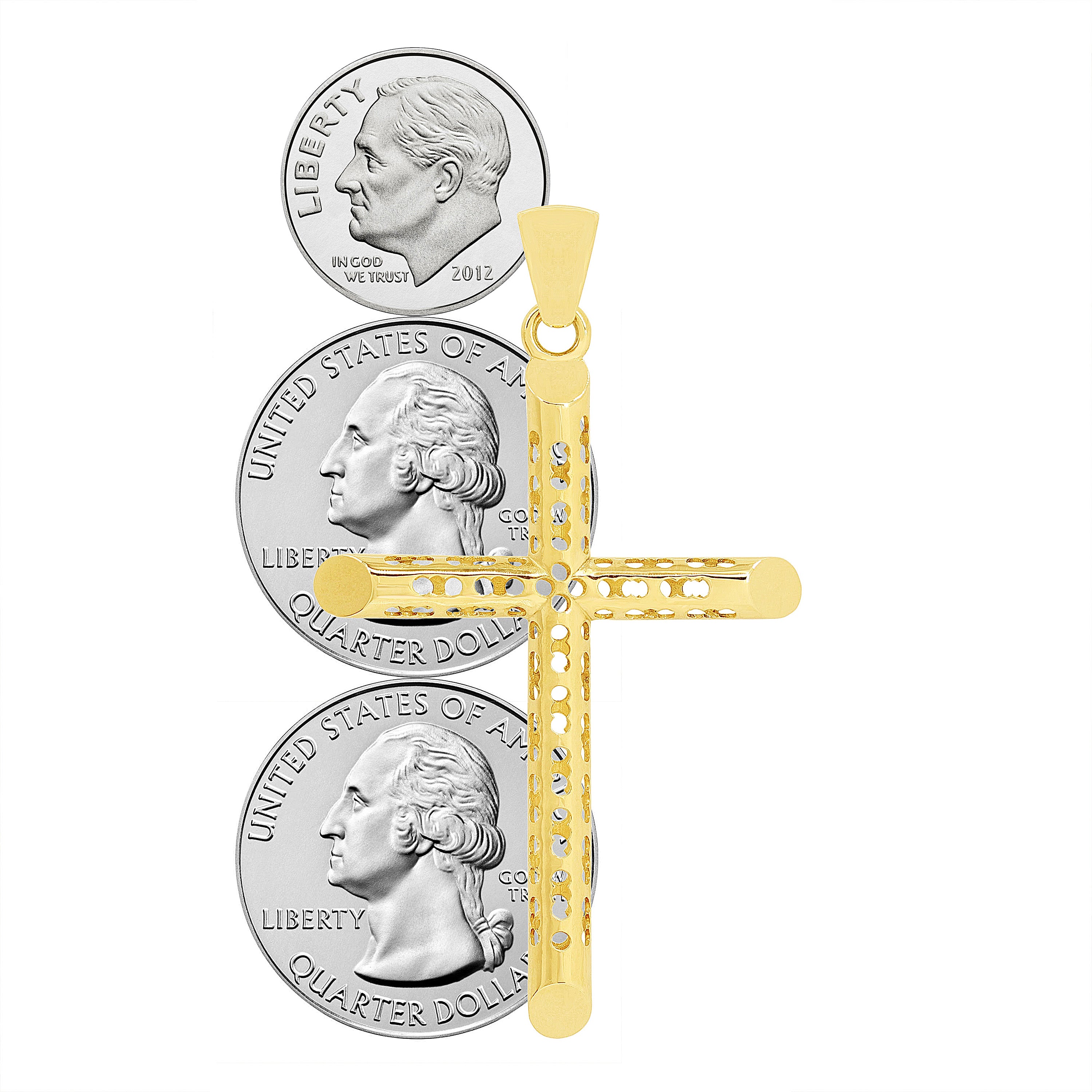 10k Yellow Gold 3D Cross Charm Pendant 2.2" 3.8 grams - Size 1 3.8 grams